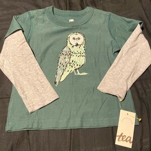 💙Tea Collection Boy  Owl Layered Graphic Long Sleeve Tee size 2